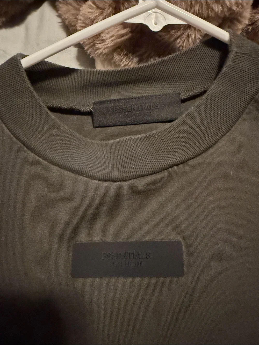 Essentials Olive Crewneck Sweatshirt with Subtle Chest Patch
